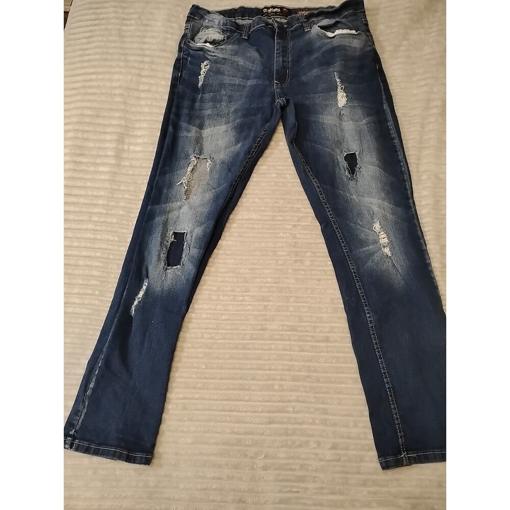 Ecko Unltd. Men Jeans 36 Blue Denim Athletic Grunge Hip Hop Y2K Trashed Distress
